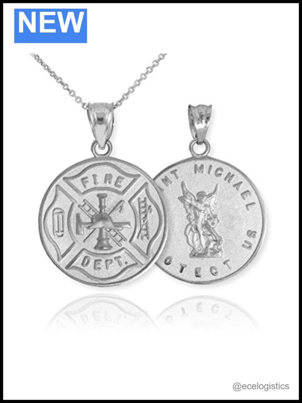 925 Sterling Silver St Michael Firefighter Shield Pendant Necklace